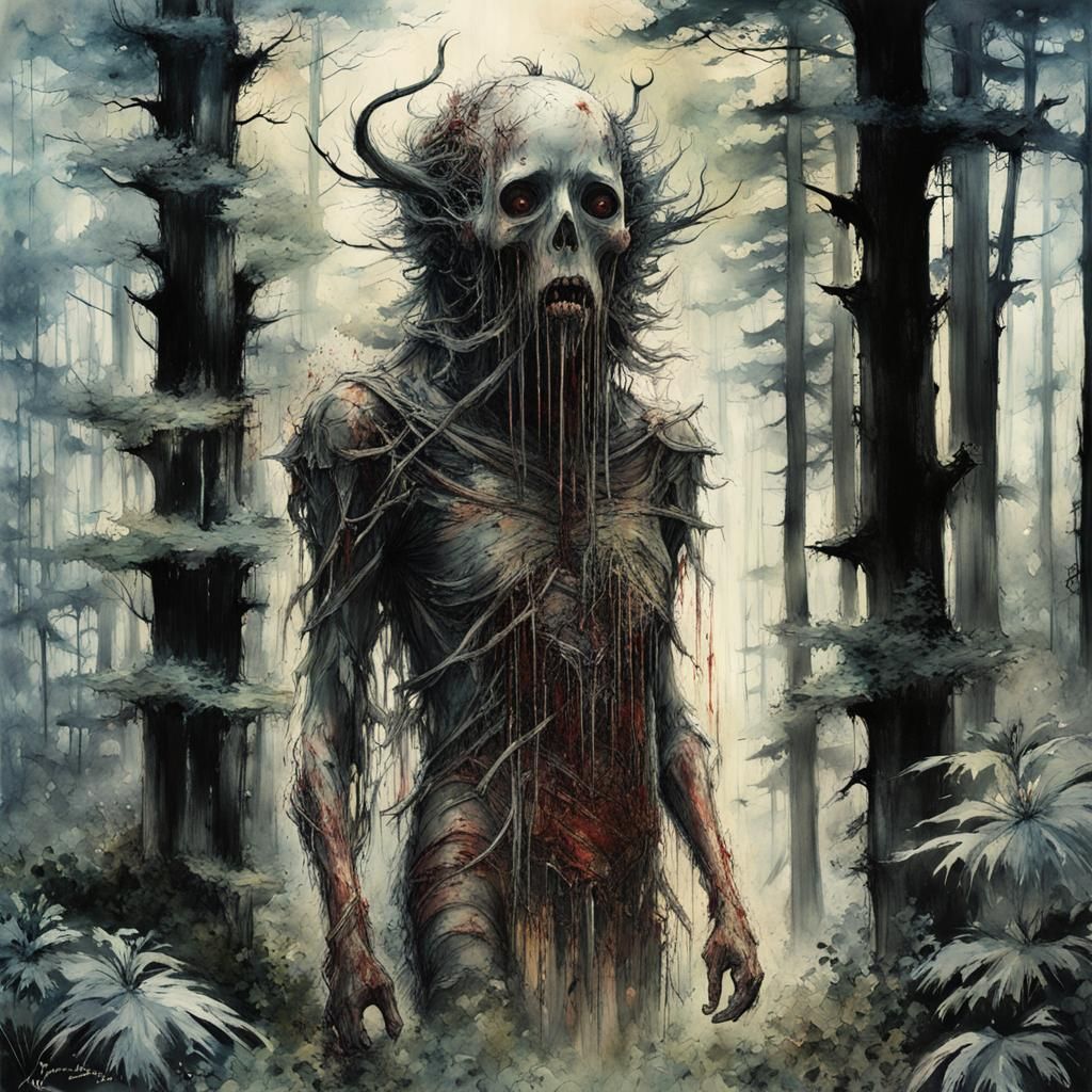 Macabre Body Horror Monster in Ghibli Japanese Art