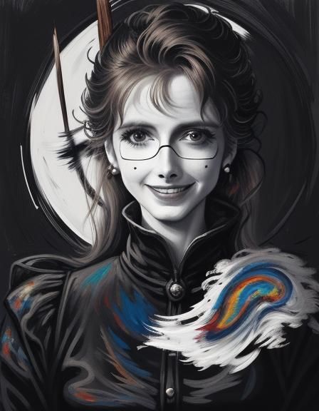 Noir Portrait with Burlesque Mask, Brush Stroke Style