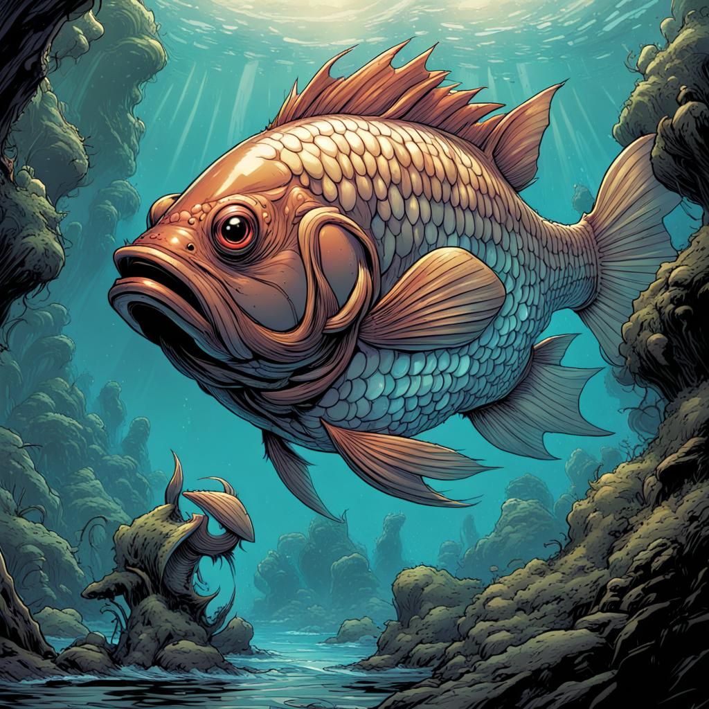 Talking Fish in Comic Book Style Art