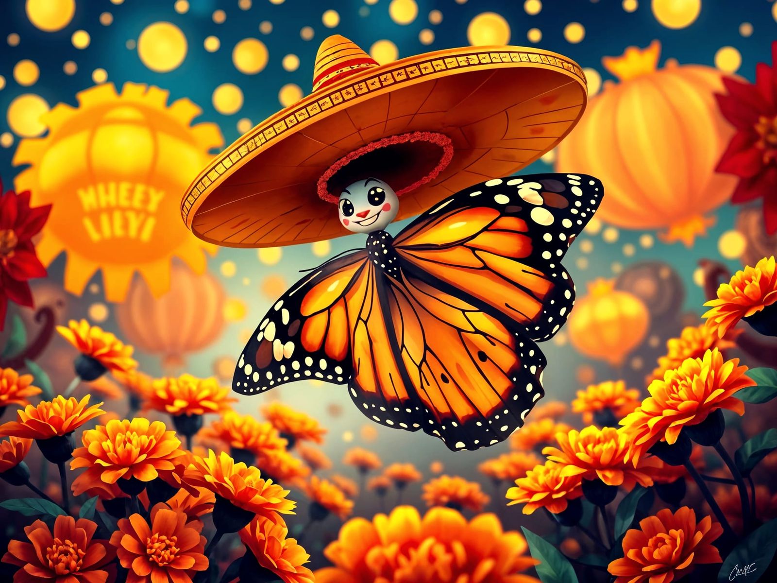 Monarch Butterfly Fiesta in Takashi Murakami Style