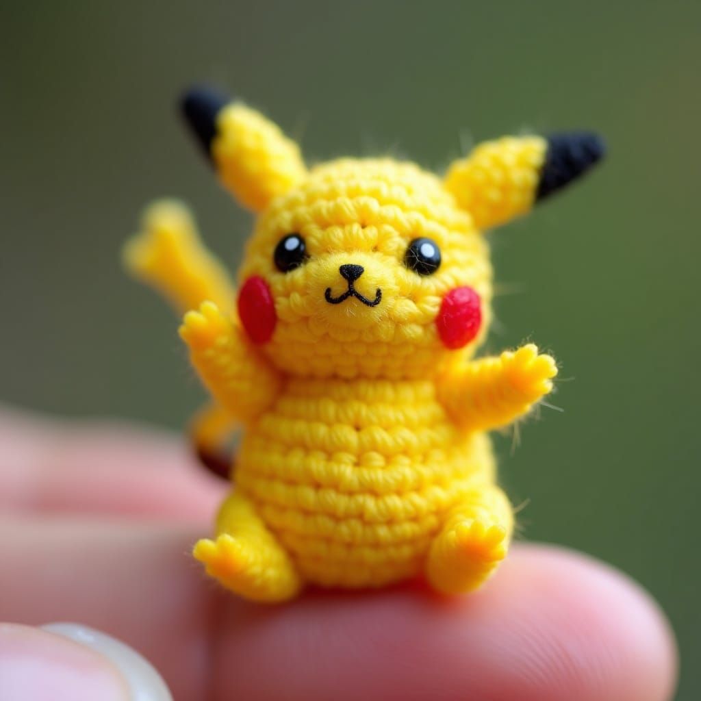 Macro Photograph of a Woven Pikachu Toy