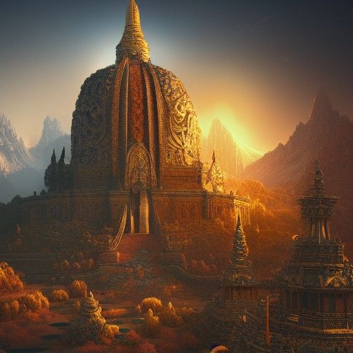 Detailed Buddhist Matte Painting in Deep Color
