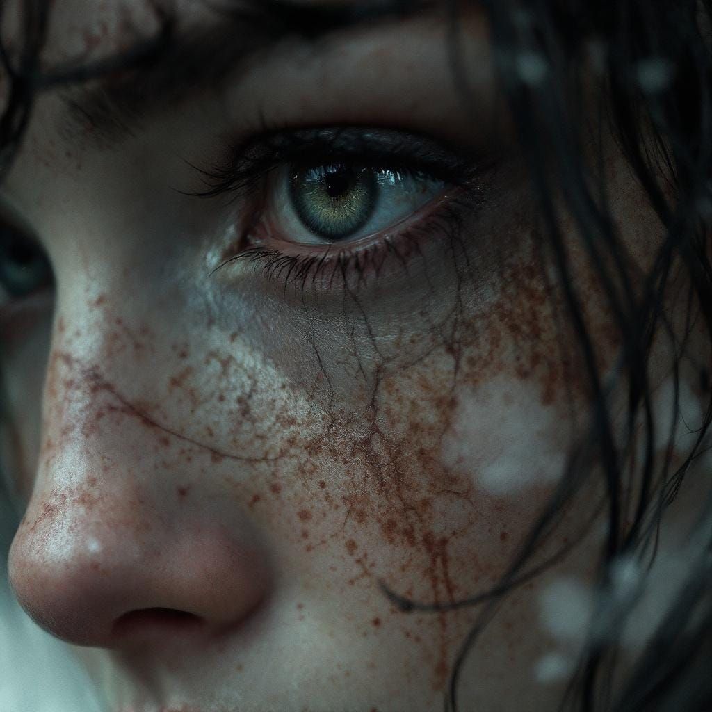 Melancholic Woman Portrait with Cracked Textures