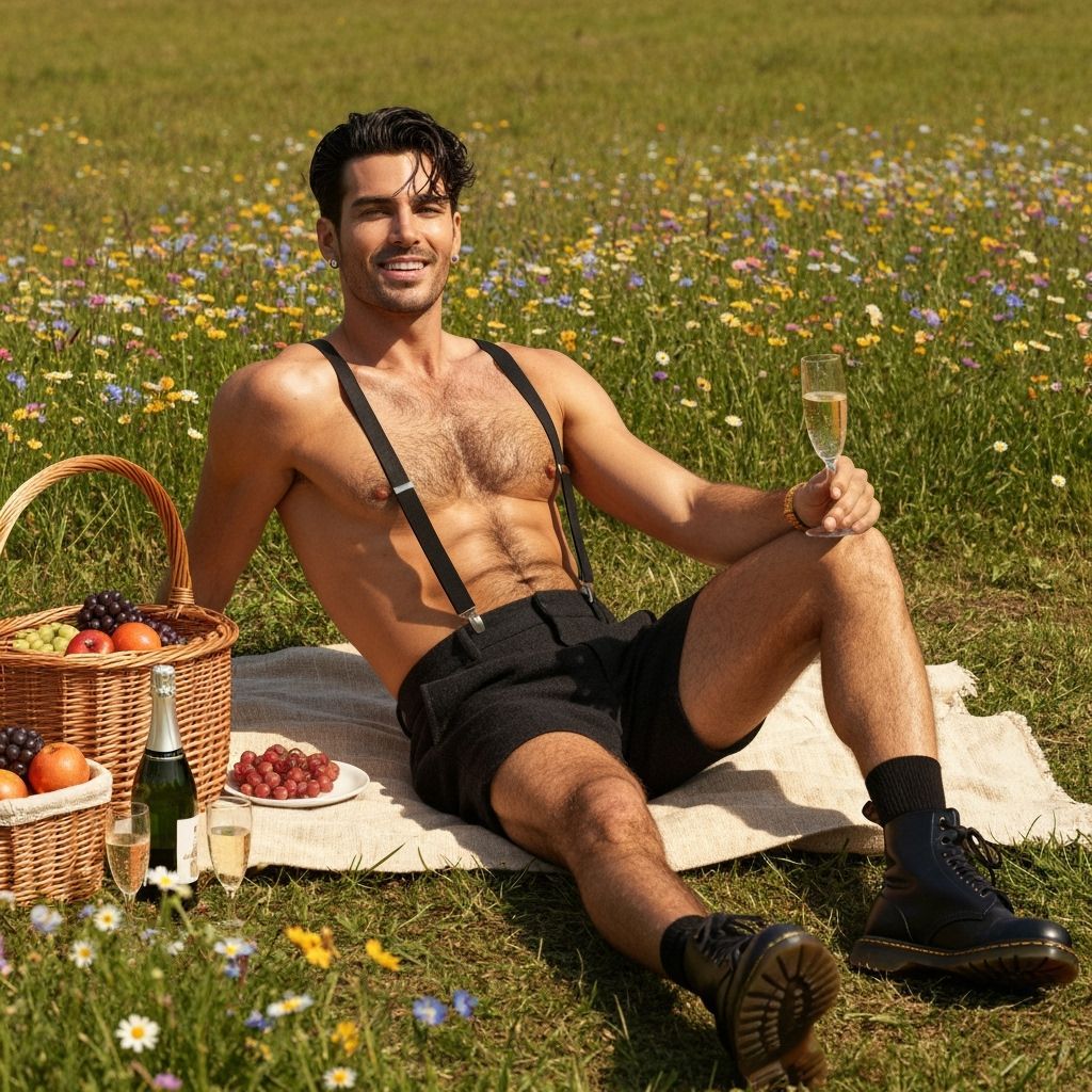Athletic Man Relaxing in a Wildflower Meadow