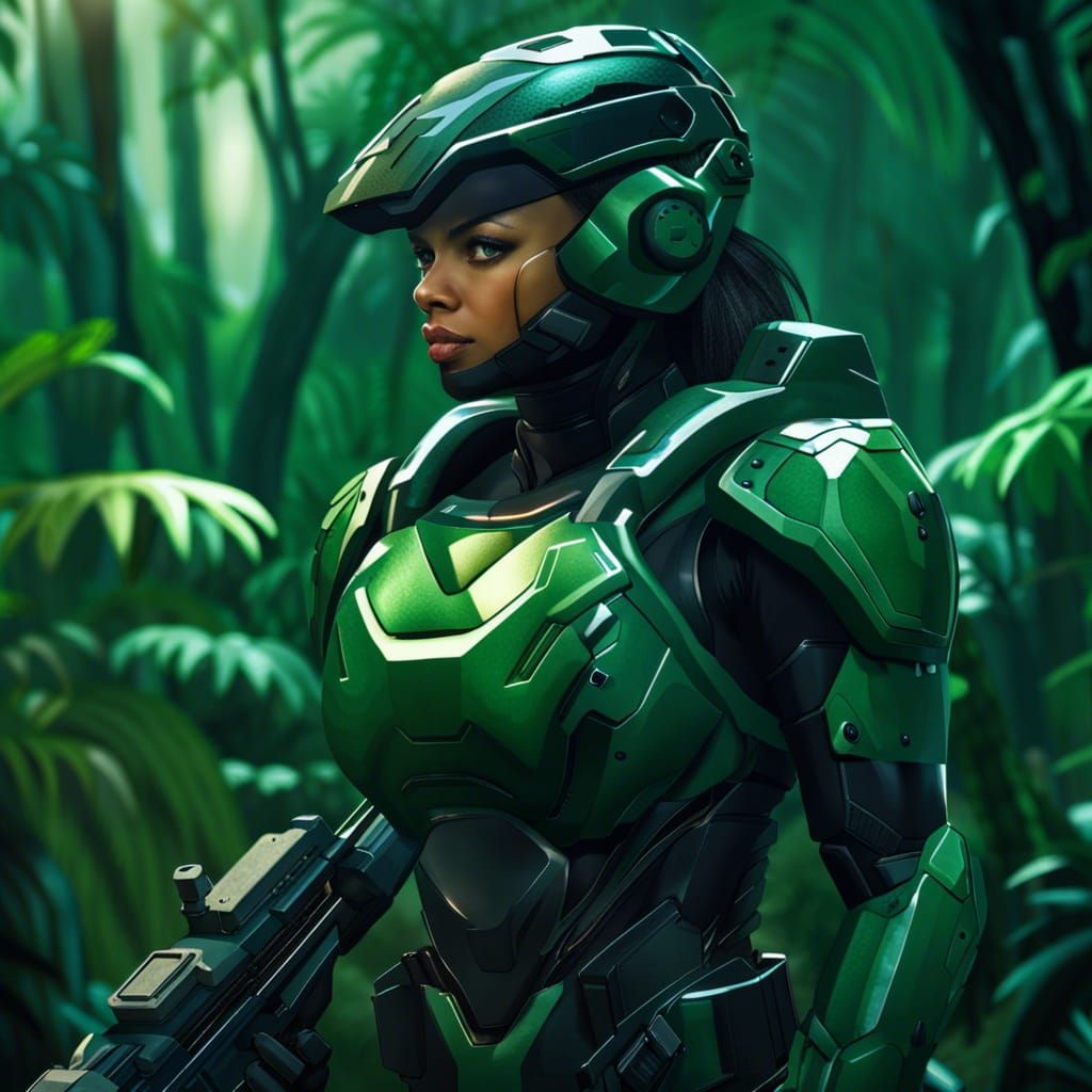Futuristic Female Soldier in Jungle Concept