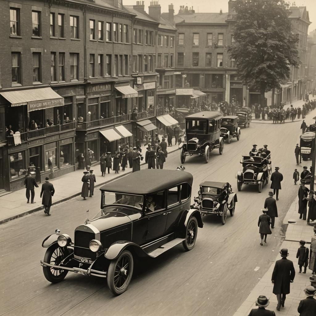 Vintage Car on a 1900s City Street