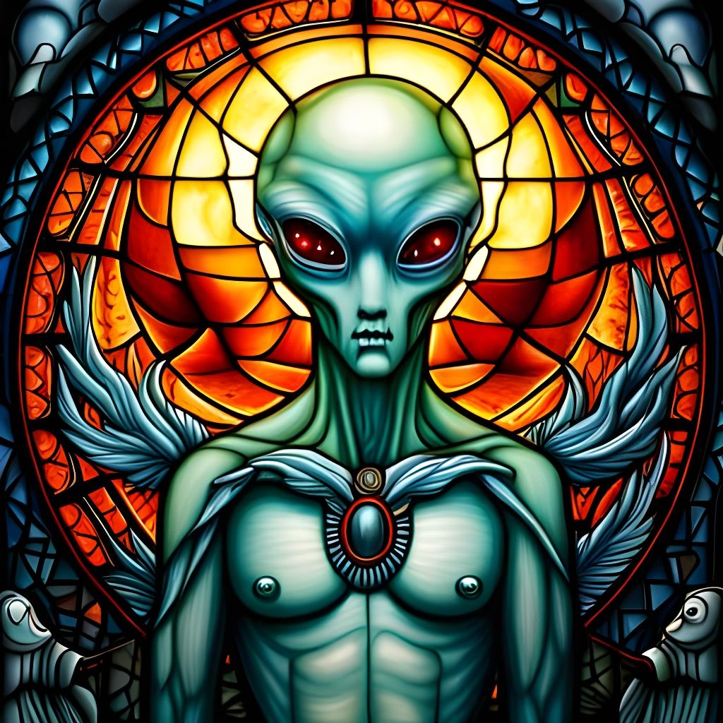ALIEN AND COSMIC UFO stained glass