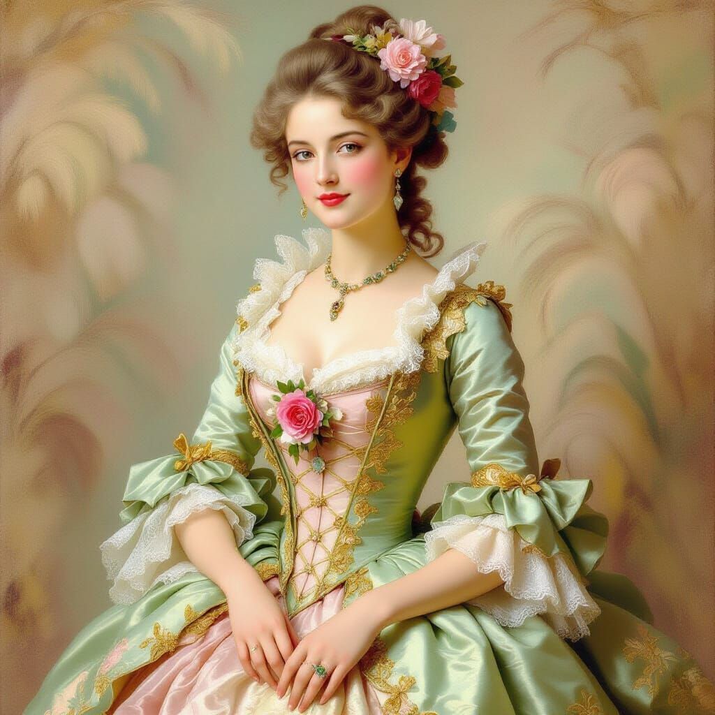 Rococo Woman in Pastel Green Dress