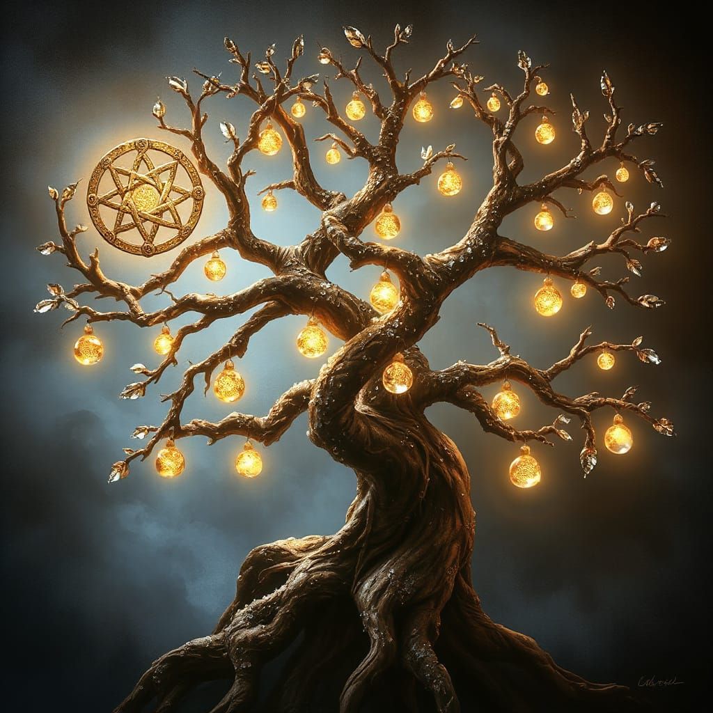 Celtic Tree of Life with Dew-Like Droplets