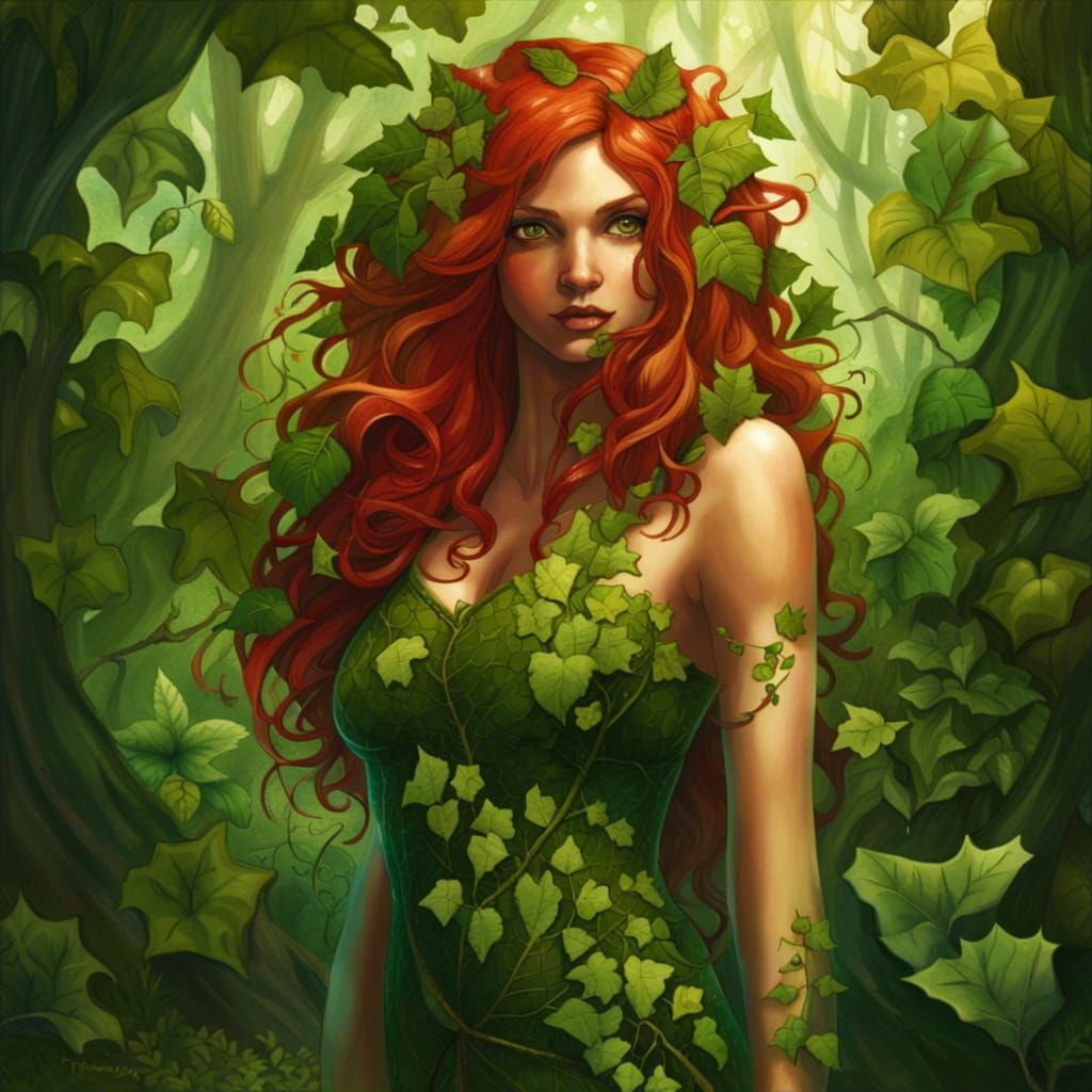 Beautiful Dryad Girl with Poison Ivy Dress in Hyperrealism