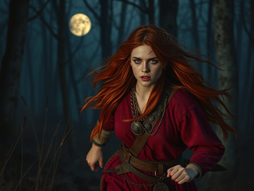 Viking Warrior Fights for Village and Sister Under Moonlight