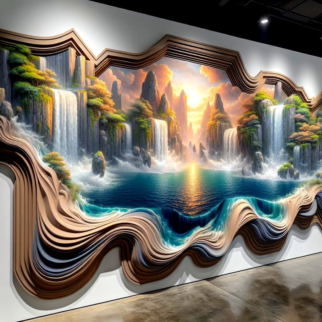 Immersive Waterfall Painting in Fantasy Concept Art Style