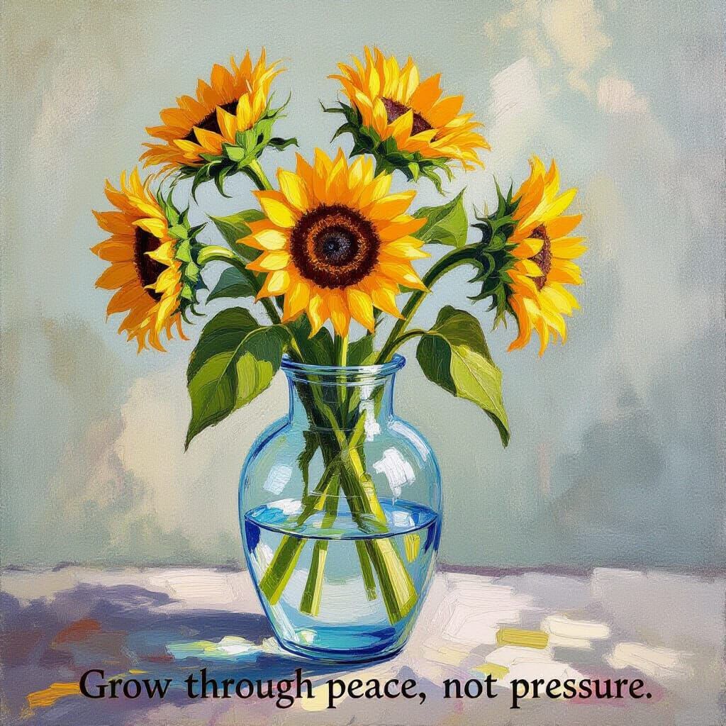 Impressionistic Sunflowers in a Transparent Vase