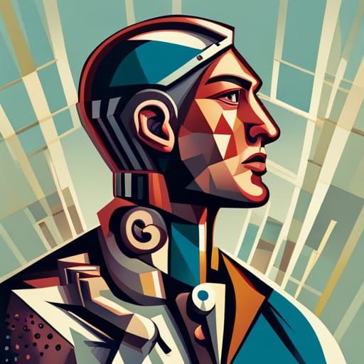 Cyborg Pop Art Poster with Visible Robotics