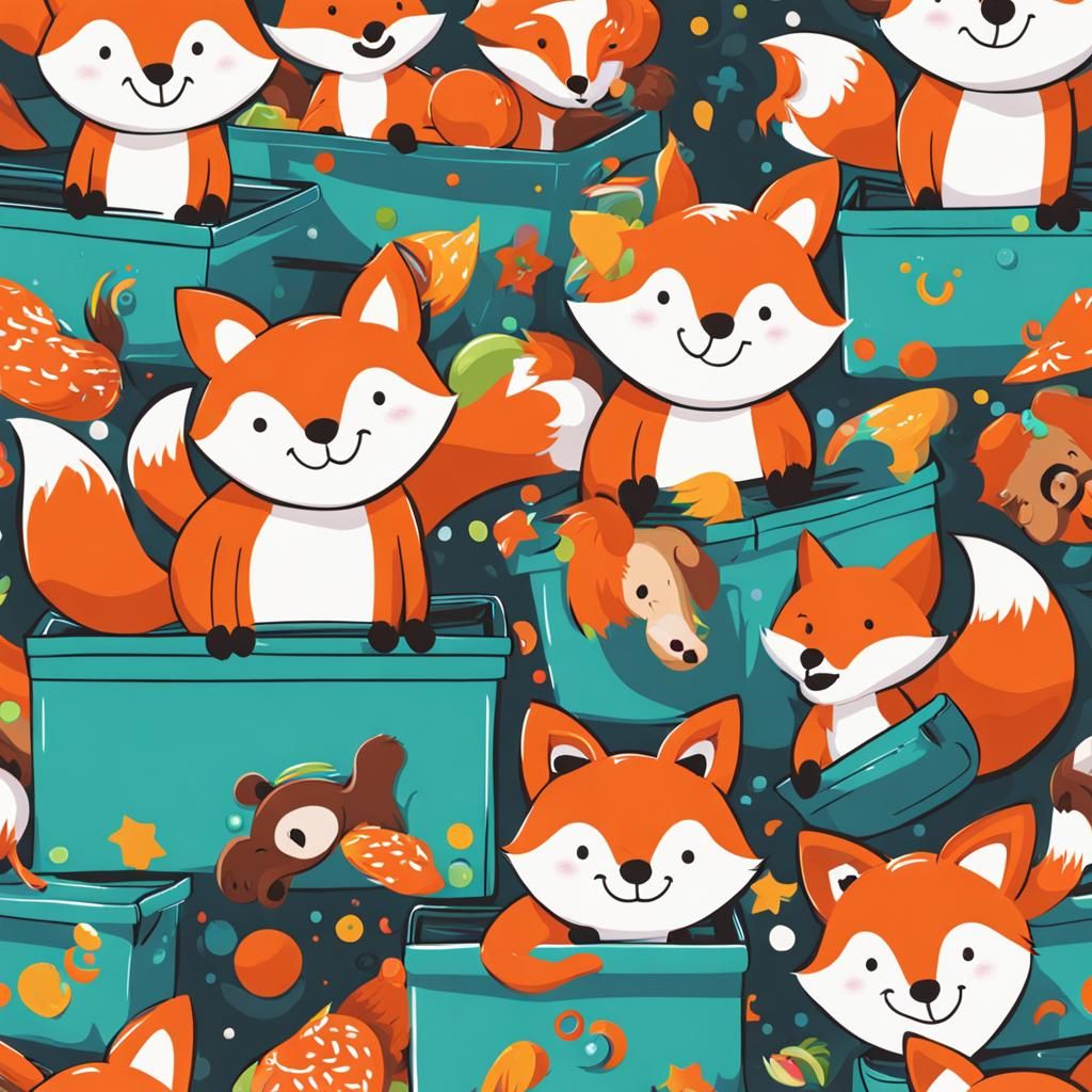 Cartoon Foxes Jumping from Toy Box