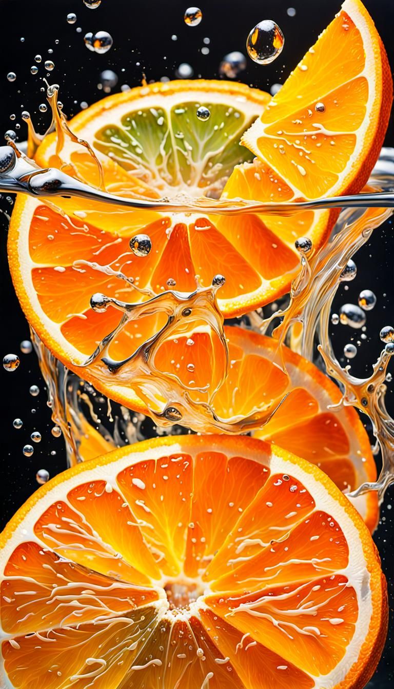 Orange Slice in Water, Realistic Still Life