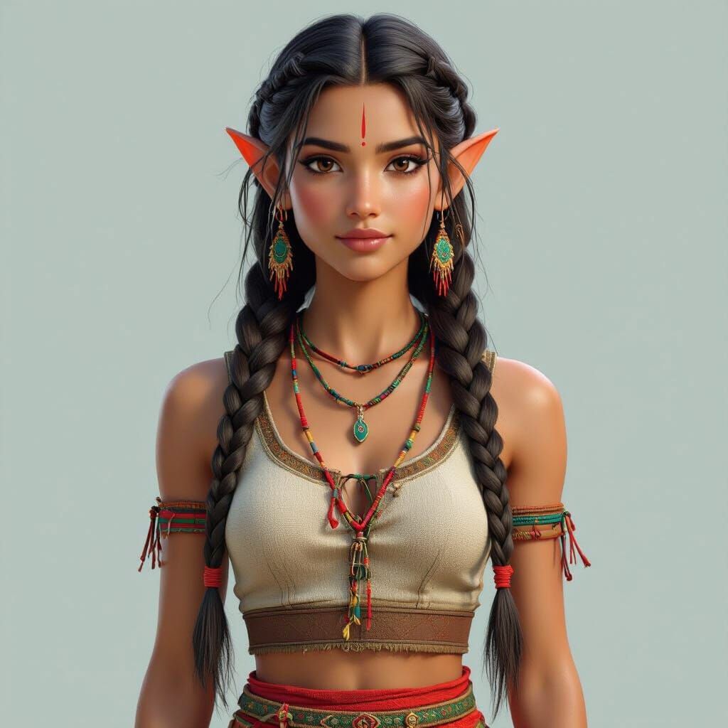 Indian Elf with Braids in Detailed 3D Rendering