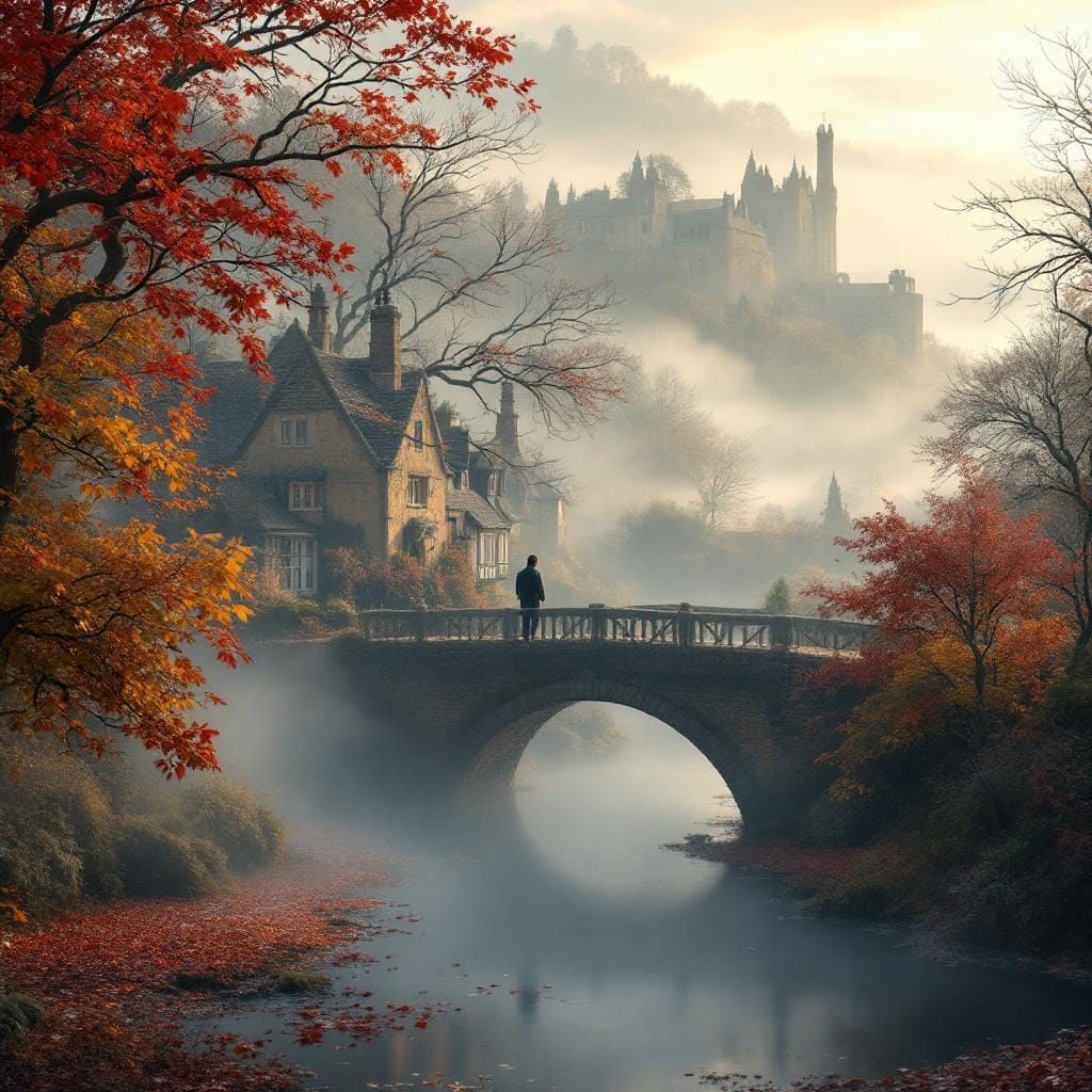 Autumn in Cotswolds: Foggy Village Scene