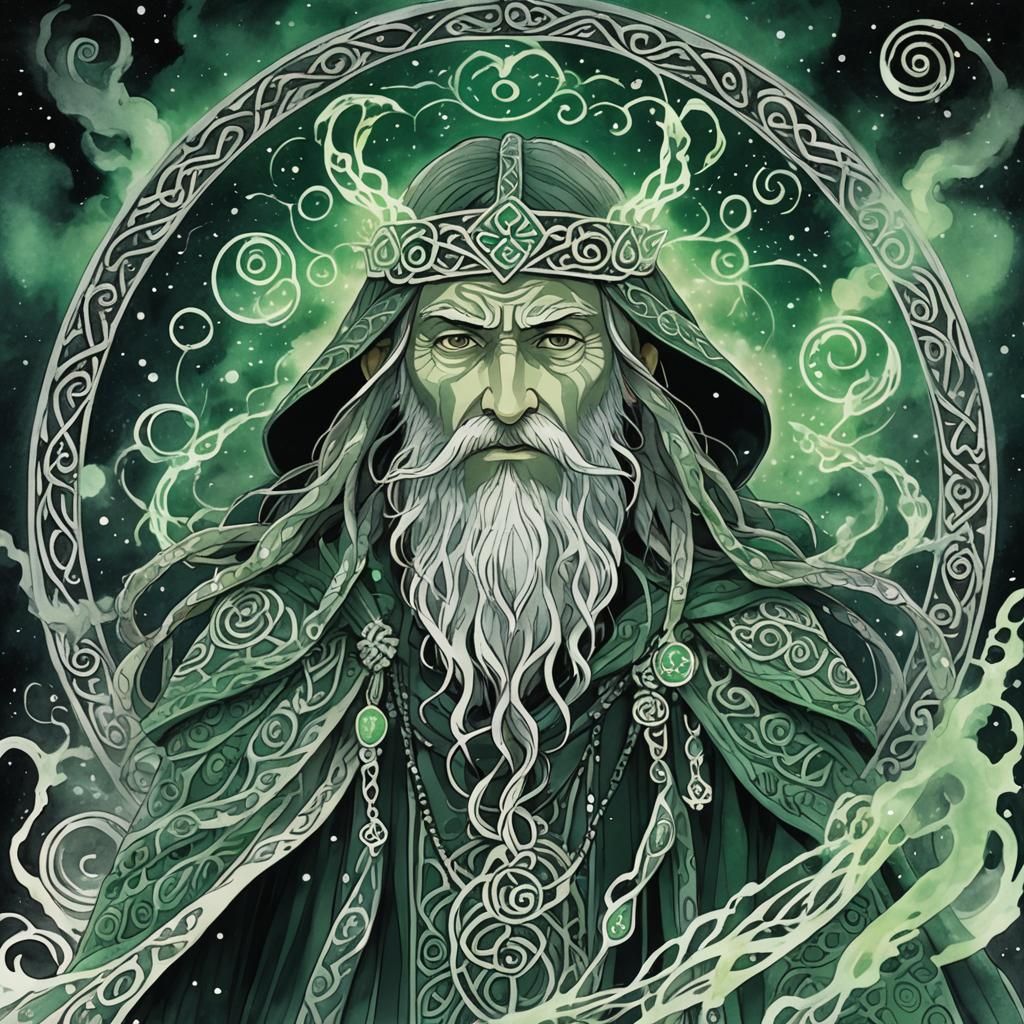 Celtic Druid Summons Being in Ghibli Animation Style