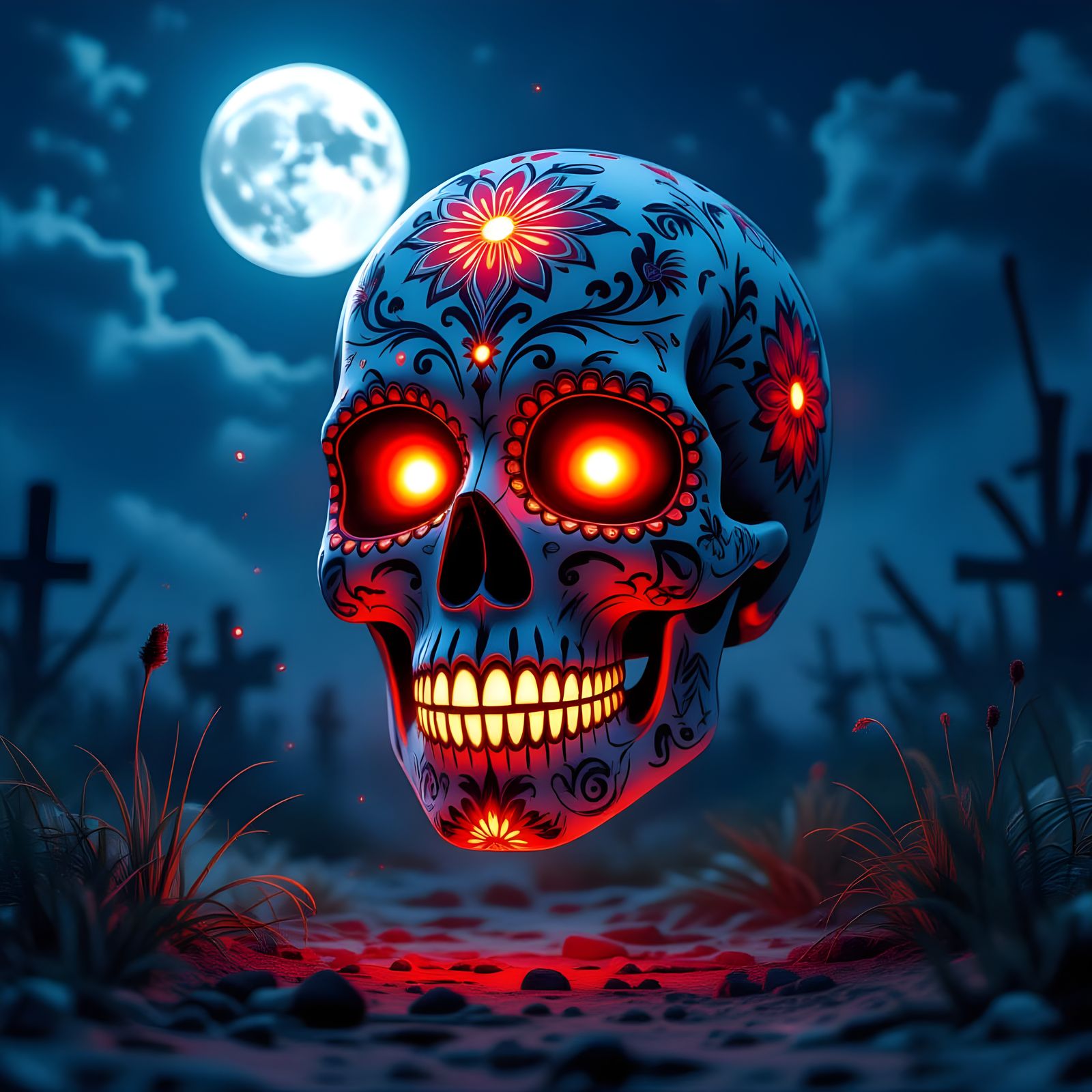 Glowing Sugar Skull Mask in Desert Night