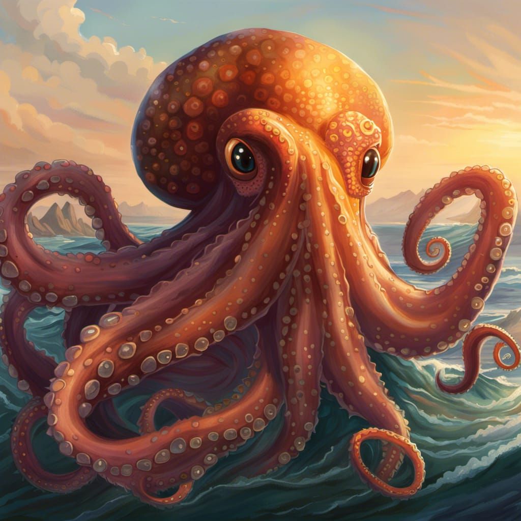 Humanoid Octopus Character Portrait in Golden Hour