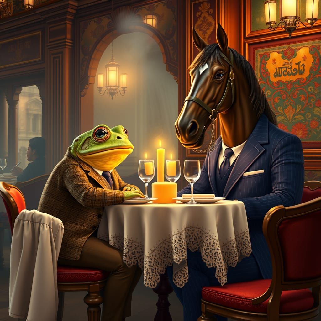 Refined Toad and Horse Enjoy Opulent Dinner in Calcutta Cafe