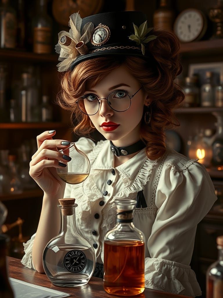 Steampunk Alchemist in Pop Surrealist Laboratory