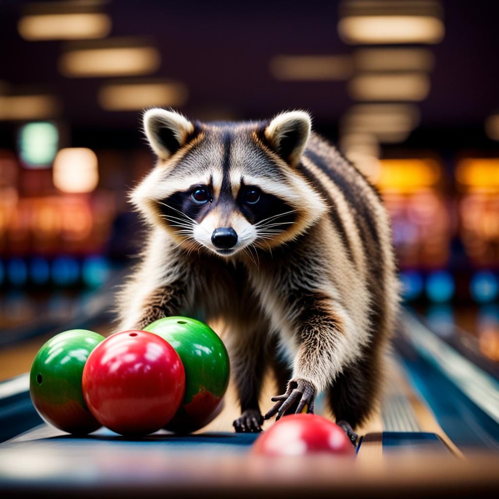 Drunk Raccoon in a Bowling Alley Photo