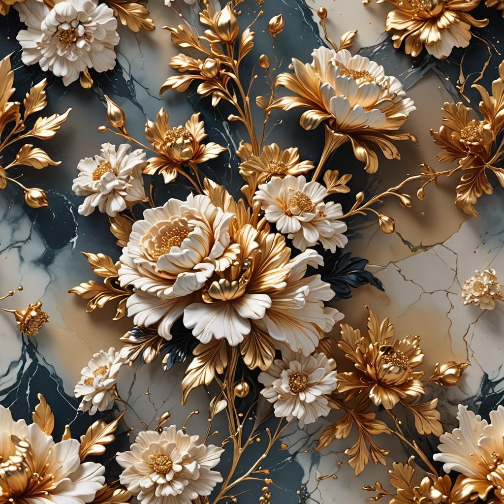 Majestic Marble Flower Bouquet in Splash Art Style