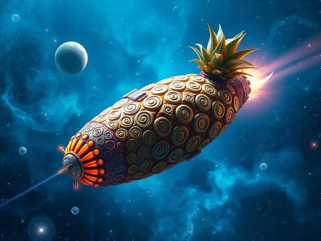 Pineapple Spaceship in Electric Blue Nebula