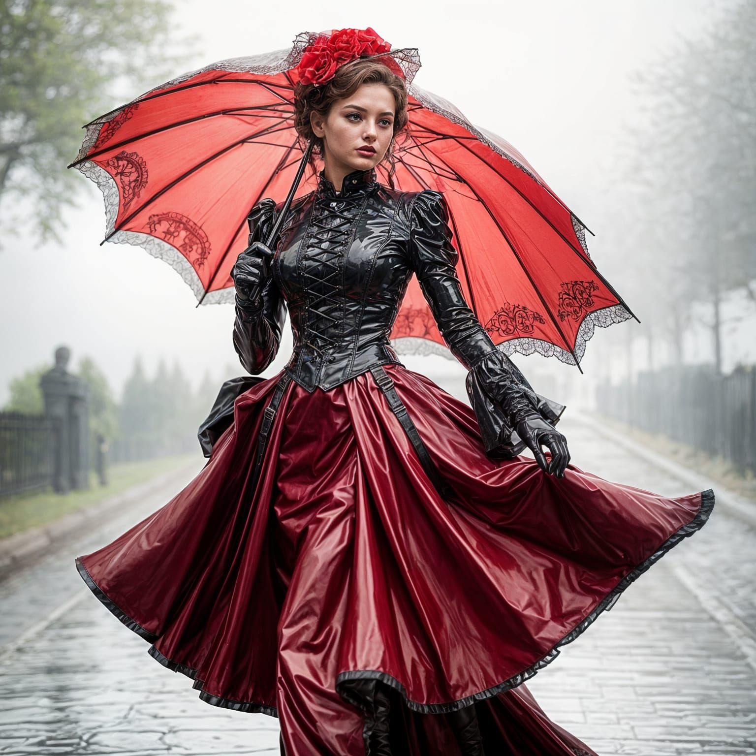 Hyperrealistic Woman in Latex Victorian Dress