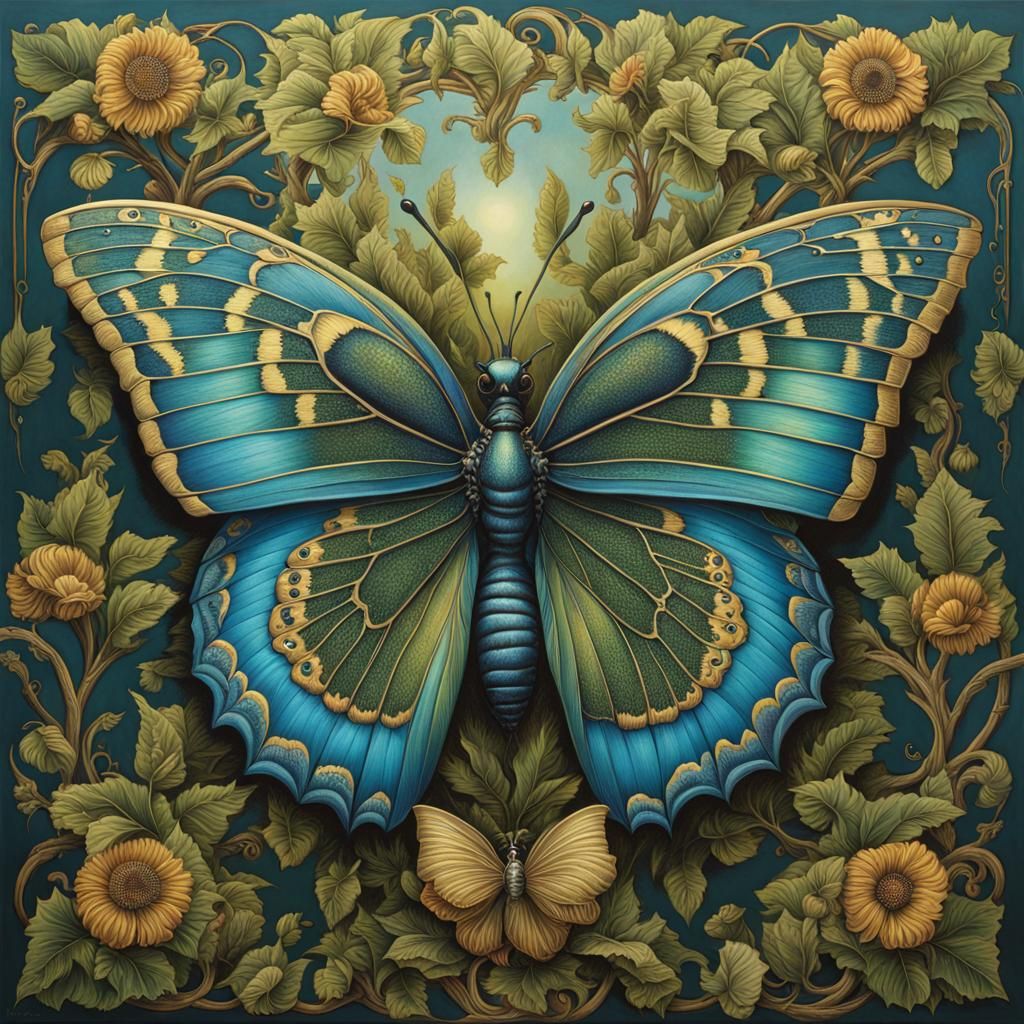 Iridescent Butterfly in Hyperrealistic Horror Art Style