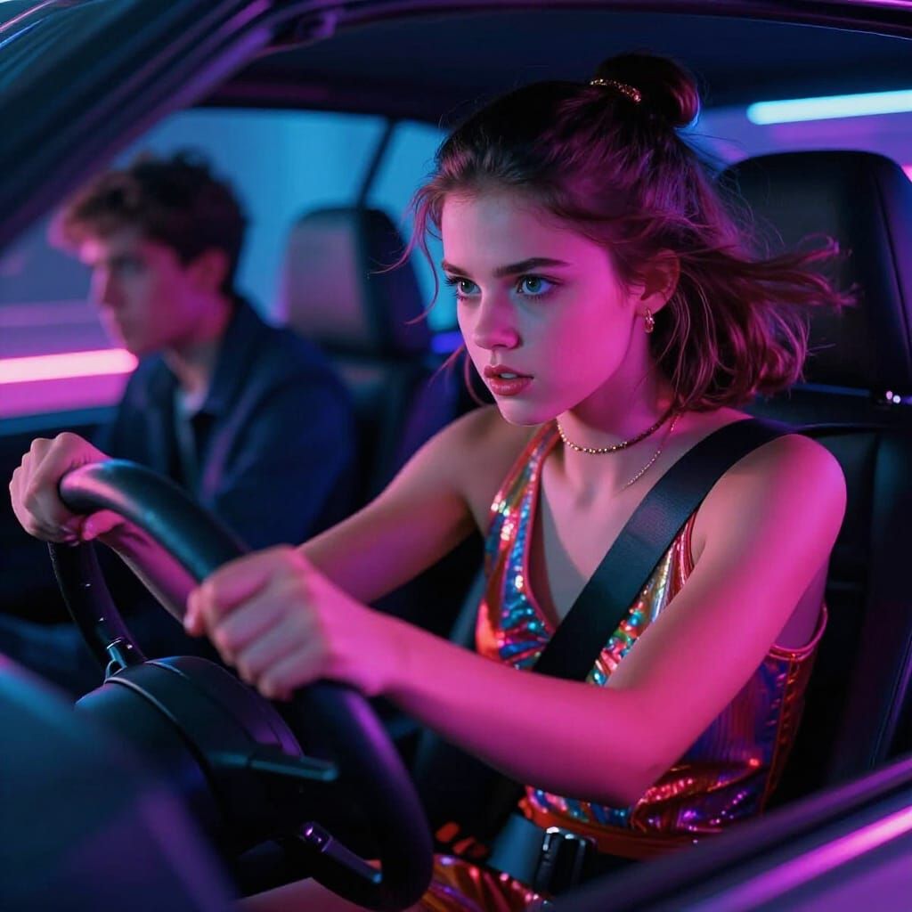 Determined Girl Escapes Pursuit in Neon 80s Style