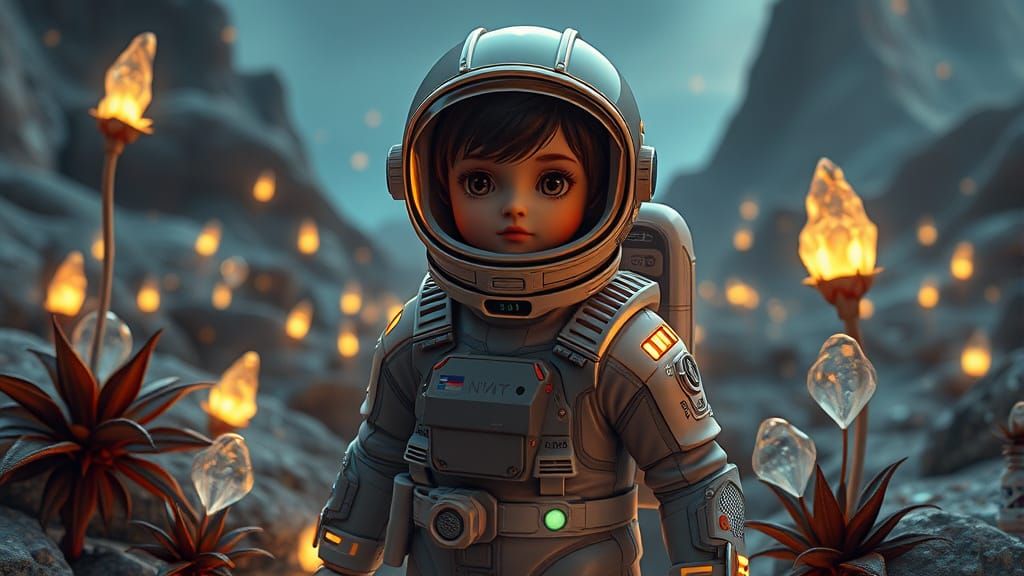 Surreal Kawaii Astronaut Explores Alien Planet in Hyperreali...