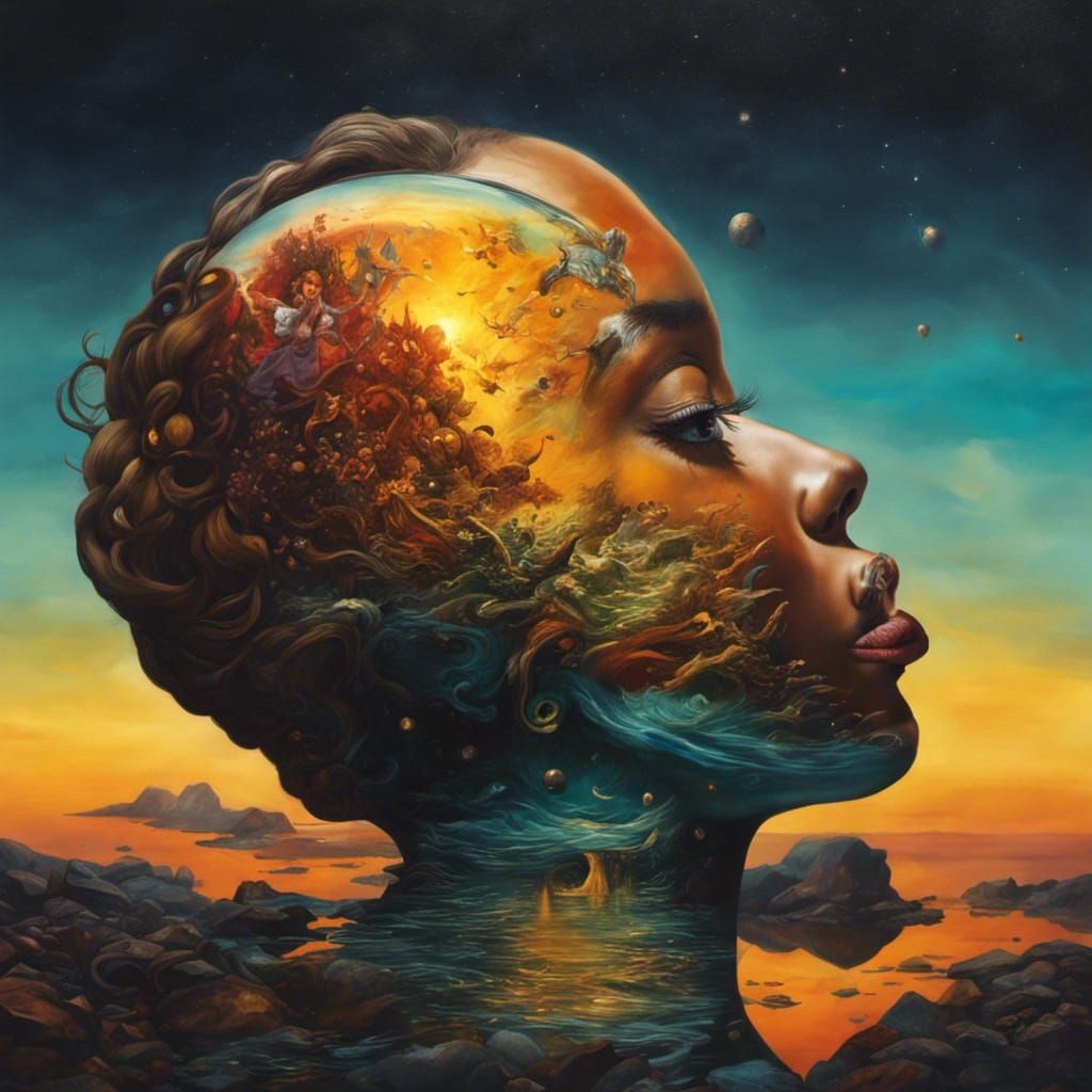 Surreal Portrait with Broken Mirror Reflection