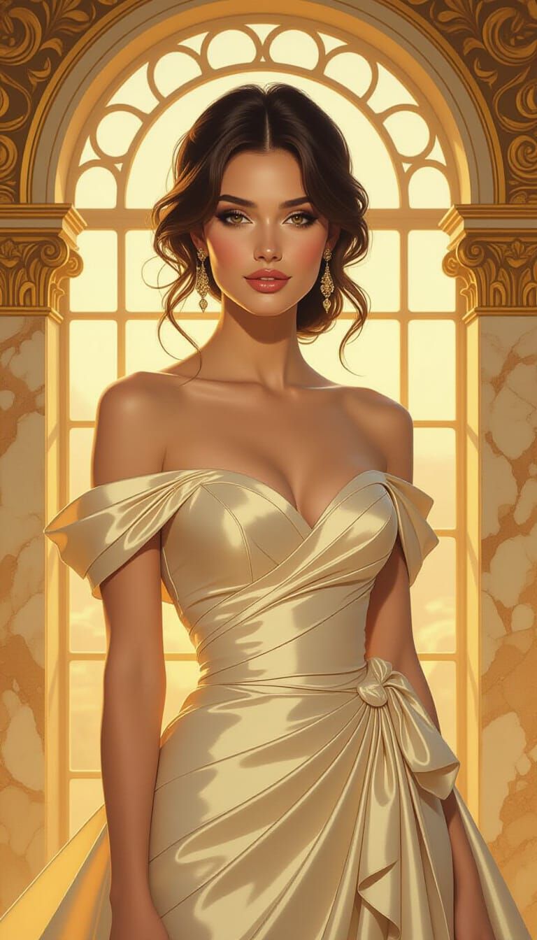 Opulent Portrait of a Woman in Golden Hour Light