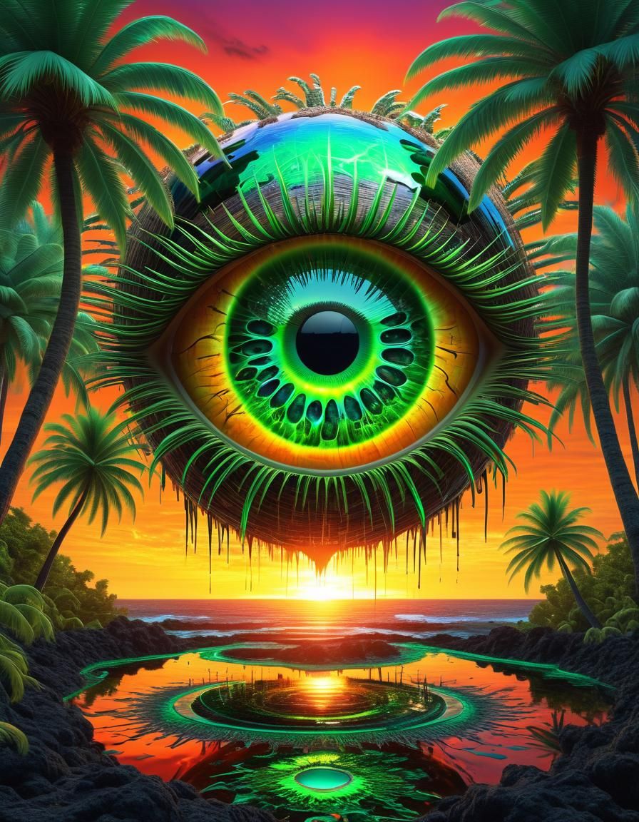 Surreal Eye with Palm Trees and Lava in Sci-Fi Style