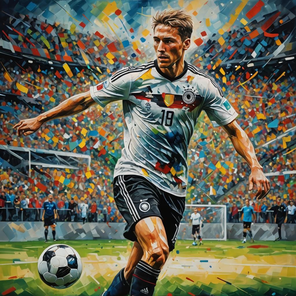 German Soccer Player in Abstract Oil Painting