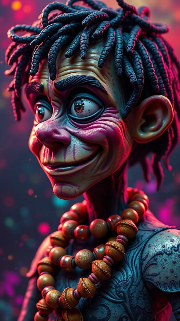 Humorous Beaded Figurine in Splash Art Style