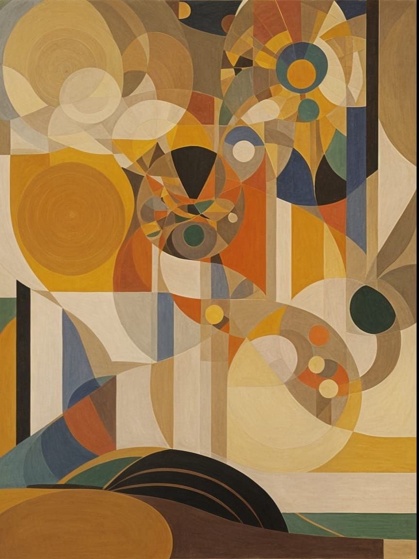 Intricate Abstract Painting with Geometric Forms