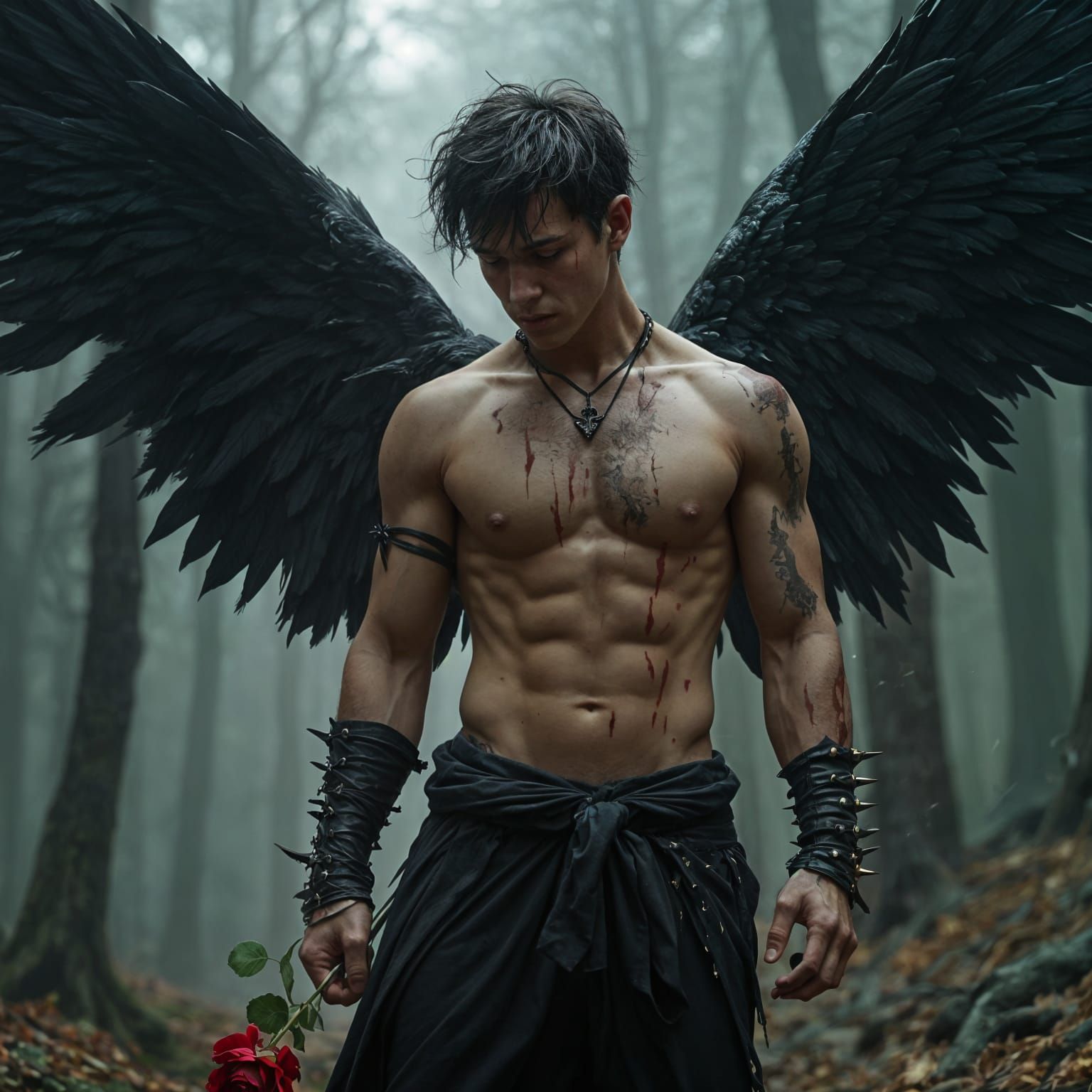 Sad Fairy in Burned Forest: Dark Fantasy Digital Art