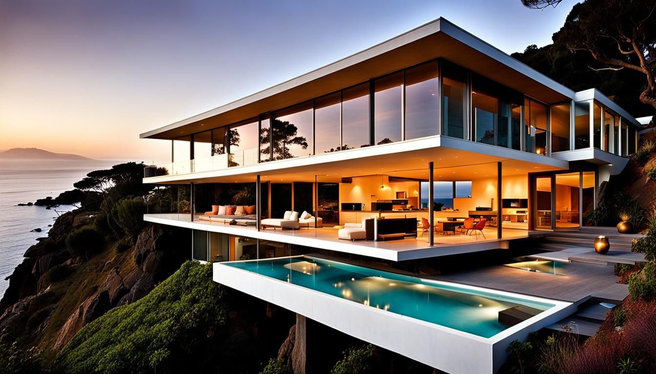 Mid-Century Modern House on Volcanic Cliff