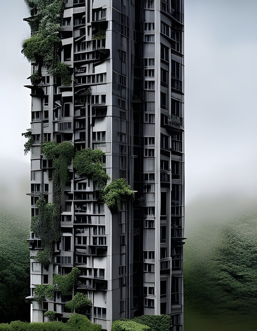 Decaying Tower Block in Dark Fantasy Art