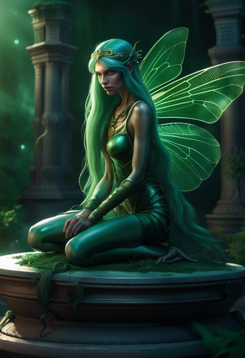 Dragonfly Fairy on Pedestal in Revival Style