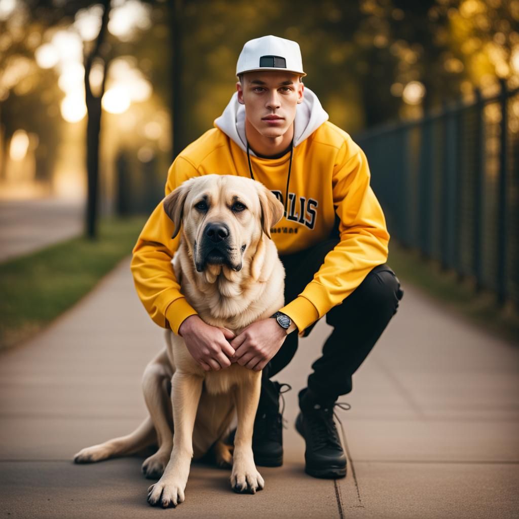 Rapper Portrait with Mastiff in Professional Photo