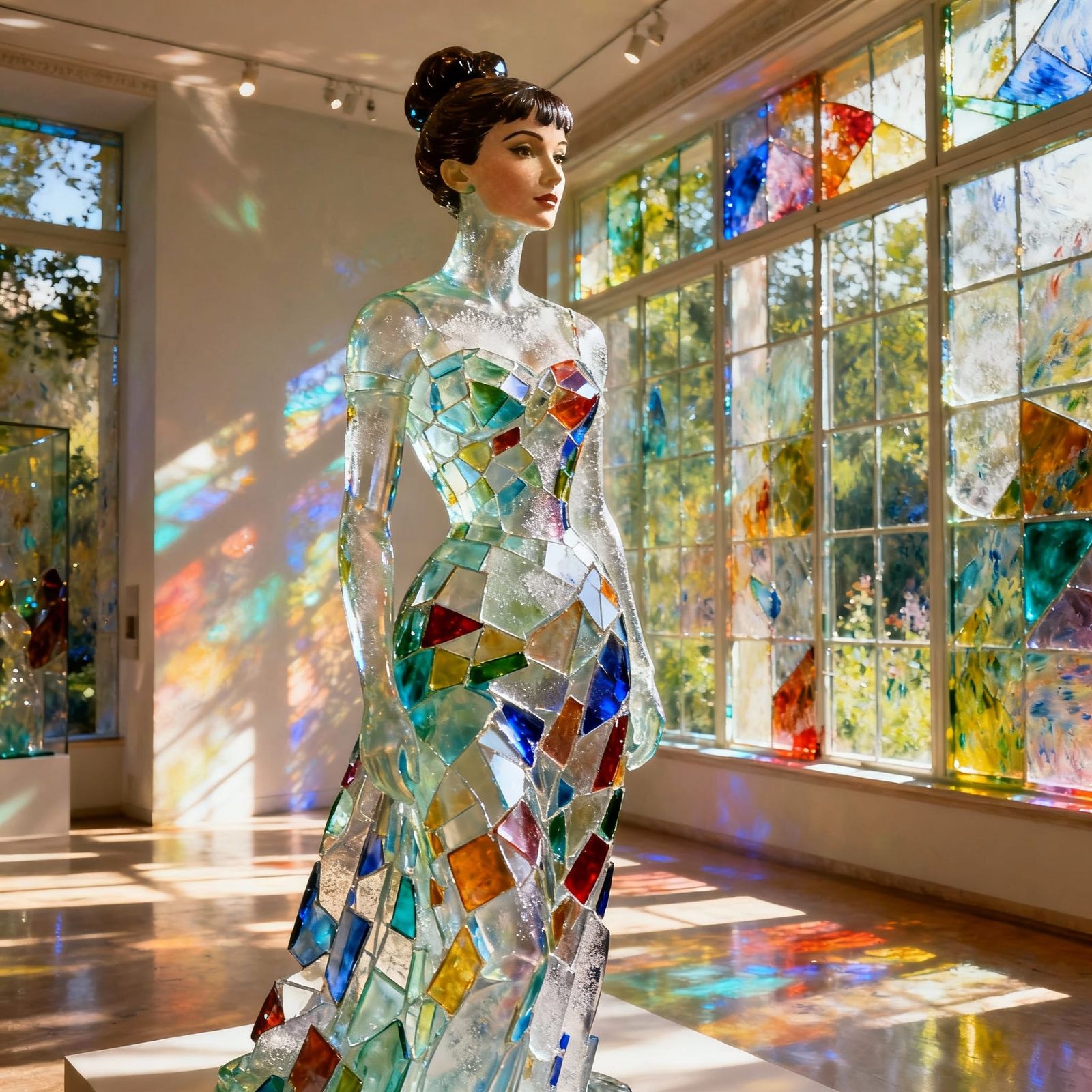 Audrey Hepburn Glass Sculpture in Sunlit Gallery
