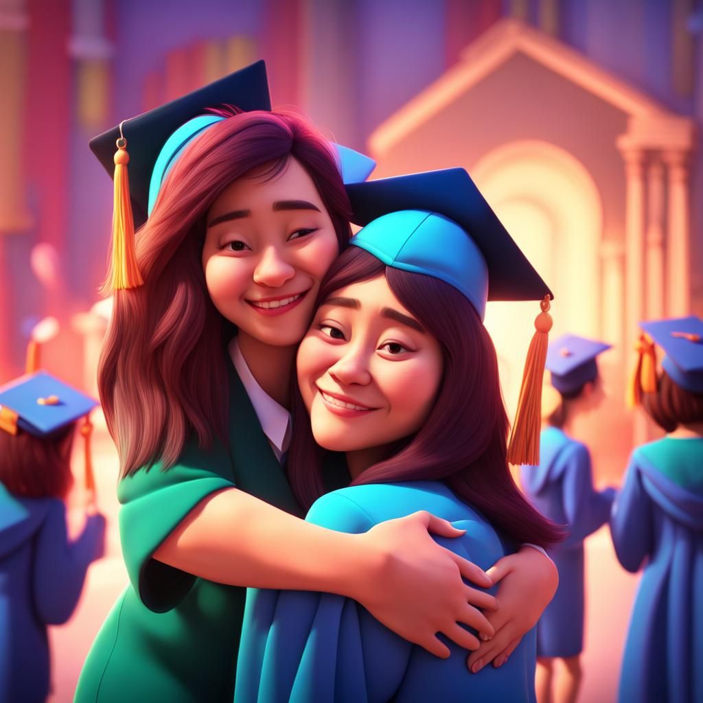 Emotional Graduation Scene in Pixar Style