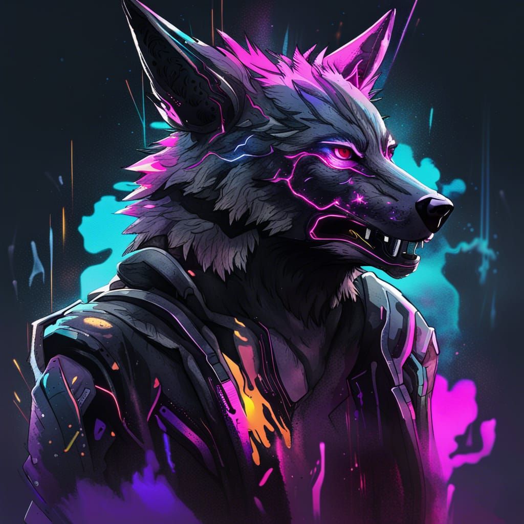 Cyberpunk Wolf with Cybernetic Enhancements