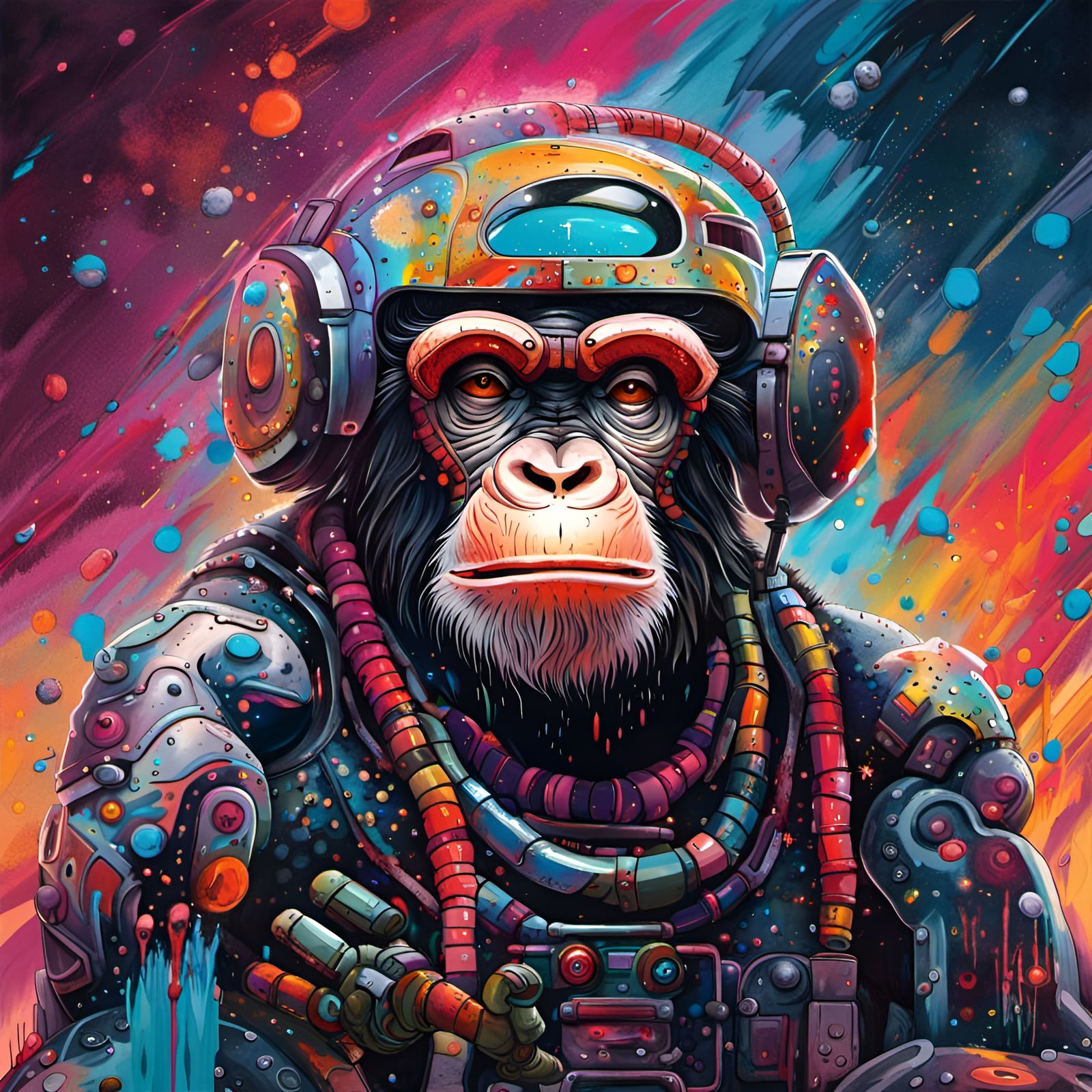 Robot Chimpanzee Warrior in Graffiti Art Style