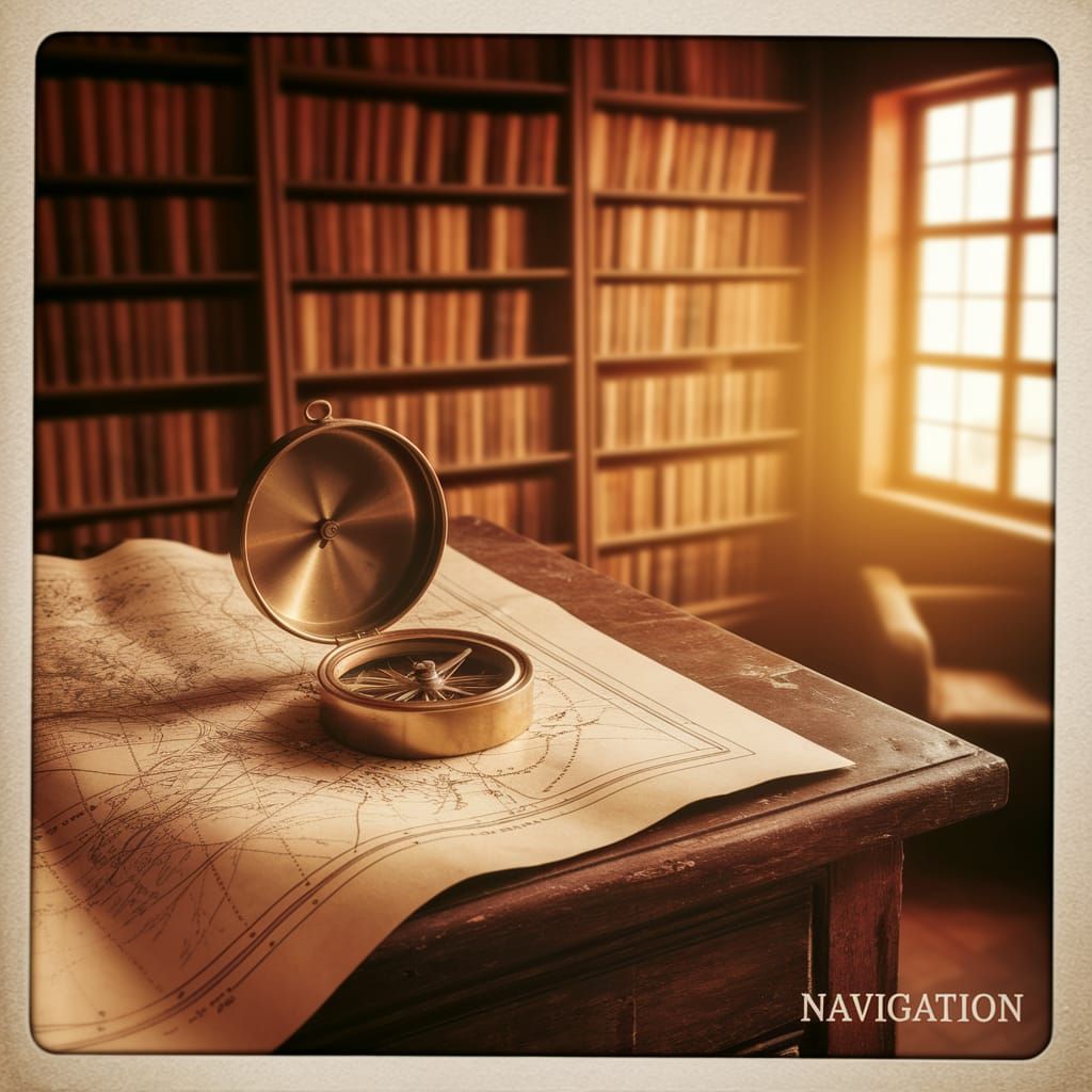 Vintage Compass on Map in Golden Light